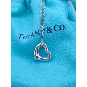 Authentic Tiffany & Co Elsa Peretti Small Open Heart Pendant Necklace 16"